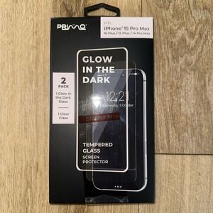 Primo Glow In The Dark Screen Protector Tempered Glass 2‎ Pack iPhone 15 Pro Max
